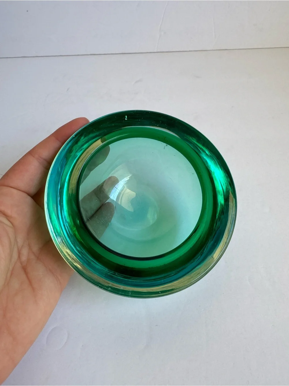 Vintage Murano Art Glass Bowl Turquoise Blue Green Catchall Trinket Dish Geode